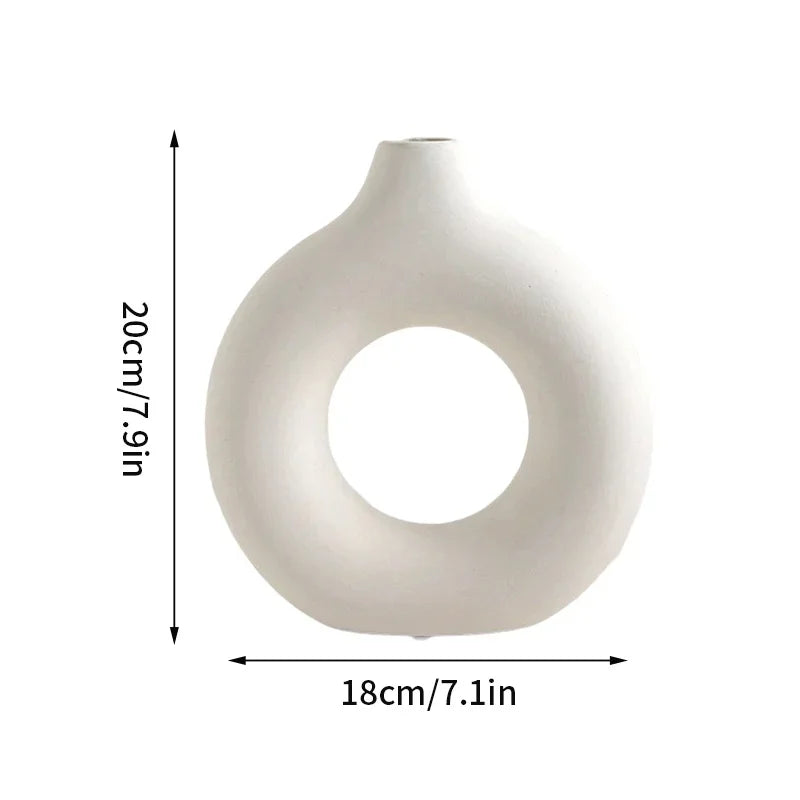 Modern Donut Ceramic Vase – Matte White
