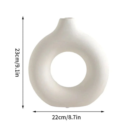 Modern Donut Ceramic Vase – Matte White